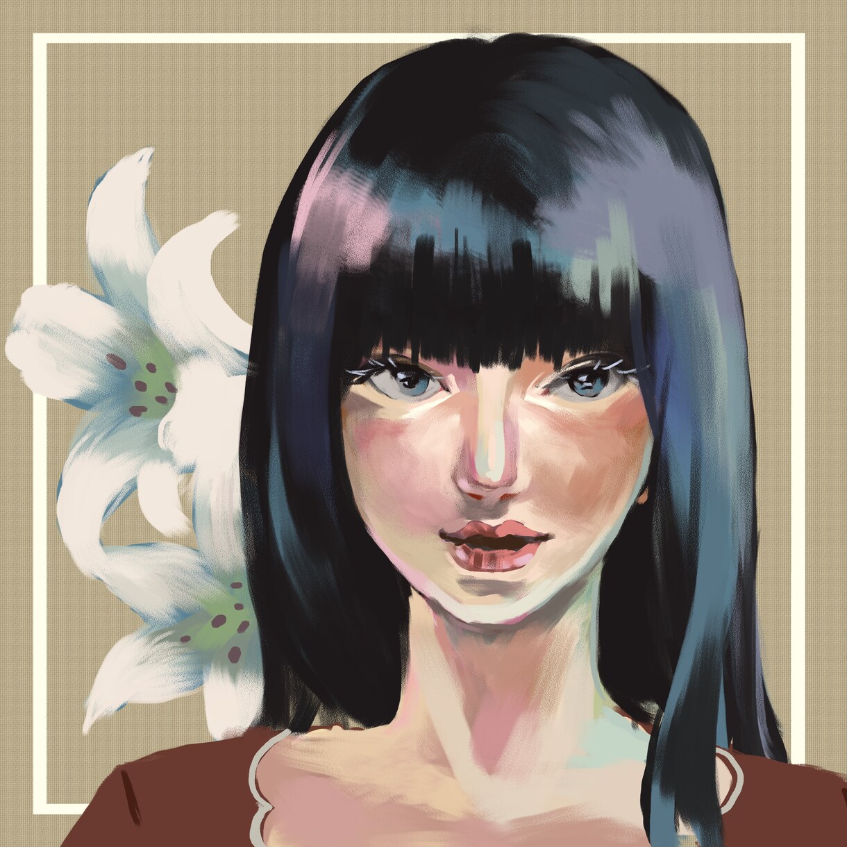 お好きな花を添えて、似顔絵アイコンの制作いたします SNSやLINEアイコン、プレゼントにおススメです。 イメージ2