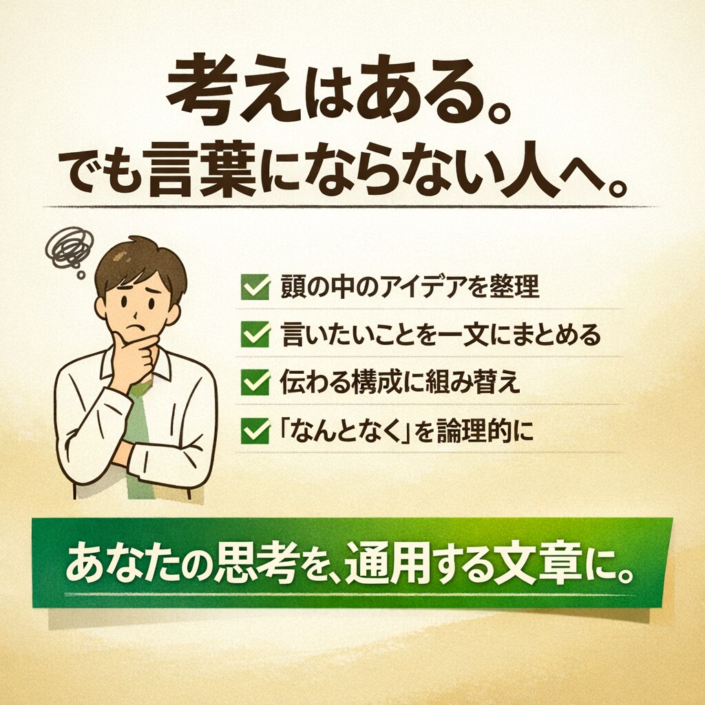 文章に説得力が出る構造に組み替えます 考えを整理して、文章にします。 イメージ1