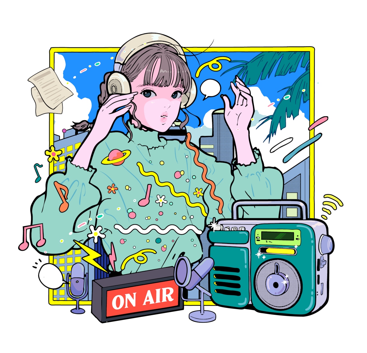 レトロでポップなイラスト制作します 一枚絵・ジャケット・MV・表紙や挿絵・グッズ等対応します！ イメージ2