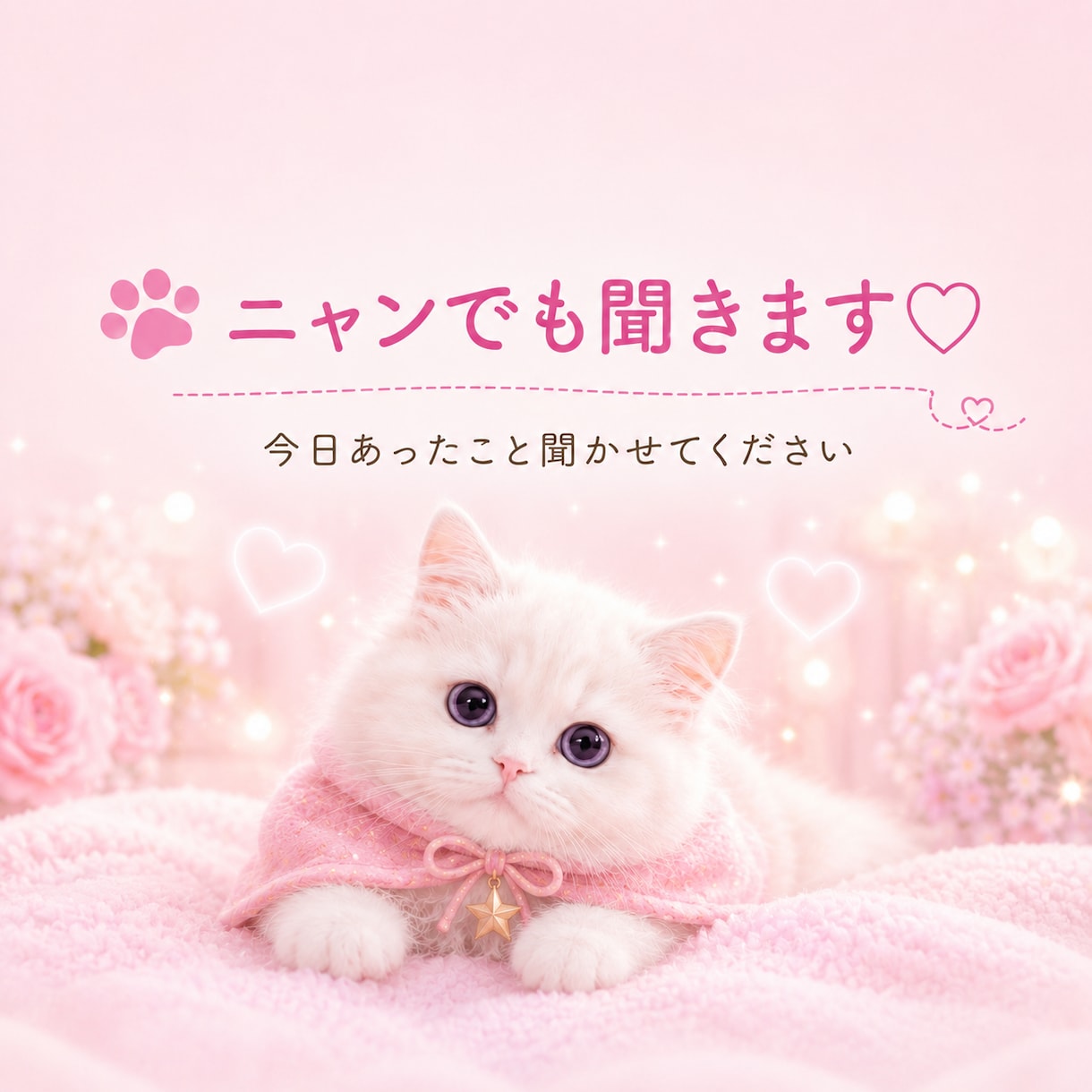ニャンでも聞きます♡あなたのお話相手になります 恋愛/婚活/仕事/人間関係/趣味/推し活…等何でもOK イメージ1