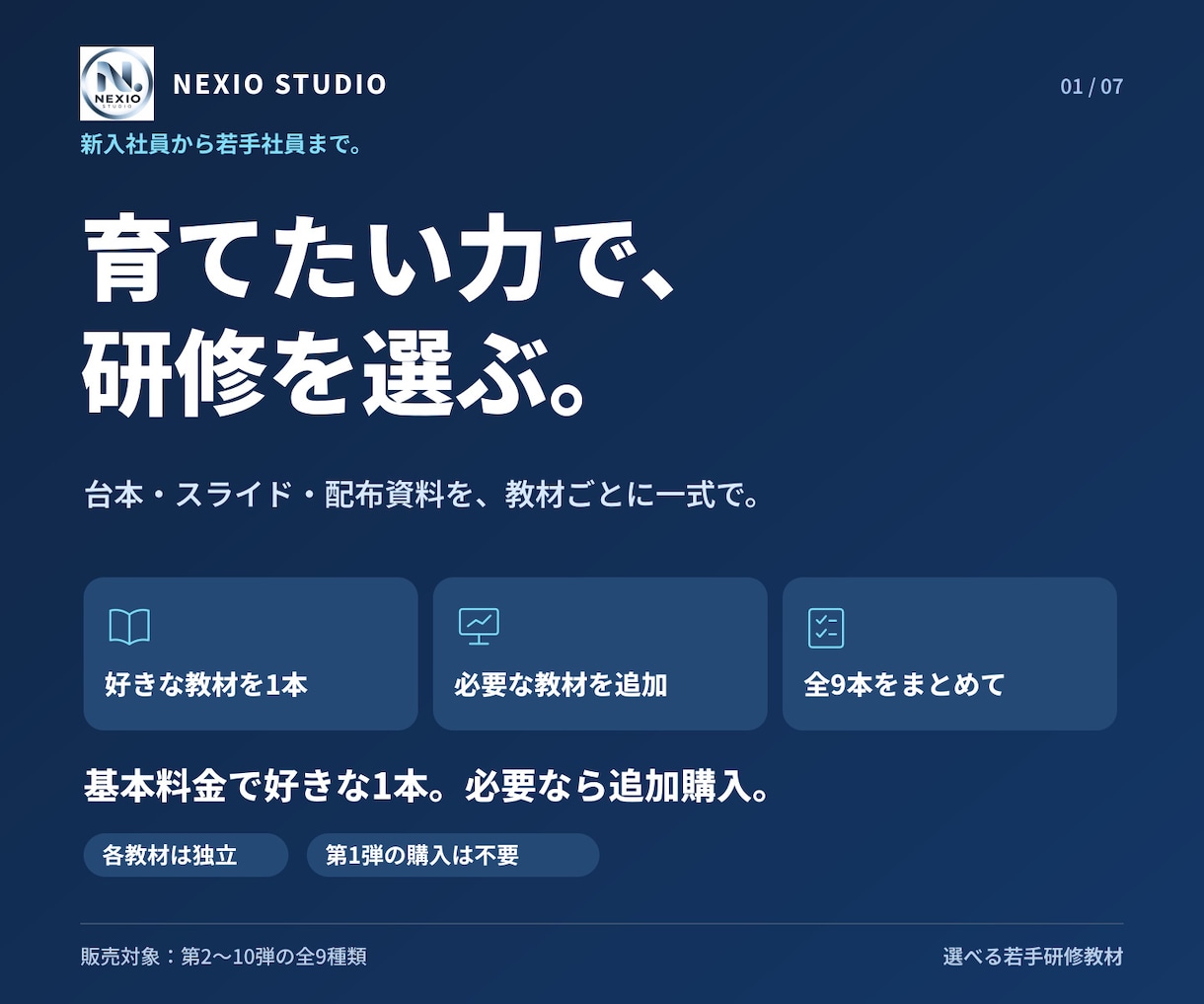 若手社員向け研修教材を選んで購入できます 講師手配の負担を軽減！選べる全9種類の実践型研修教材 イメージ1