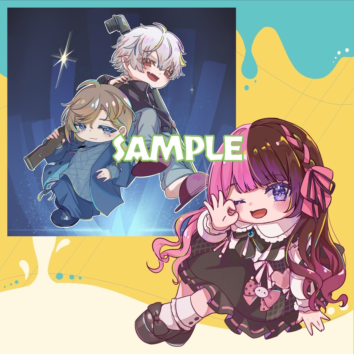 華やか!動きのある!ミニキャラ描きます アイコン、グッズ等目を引き可愛いイラストをご希望の方に! イメージ9