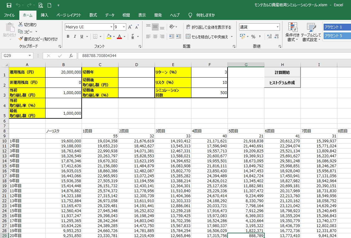 モンテカルロ資産枯渇シミュレーションを行います 業界経験30年のベテランSEがリーズナブルにツールを作成 イメージ1