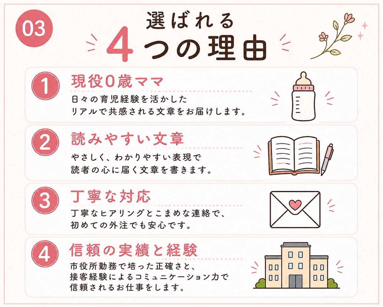 やさしい育児・暮らし記事を書きます ママ目線で寄り添う読みやすい文章をお届けします！ イメージ3