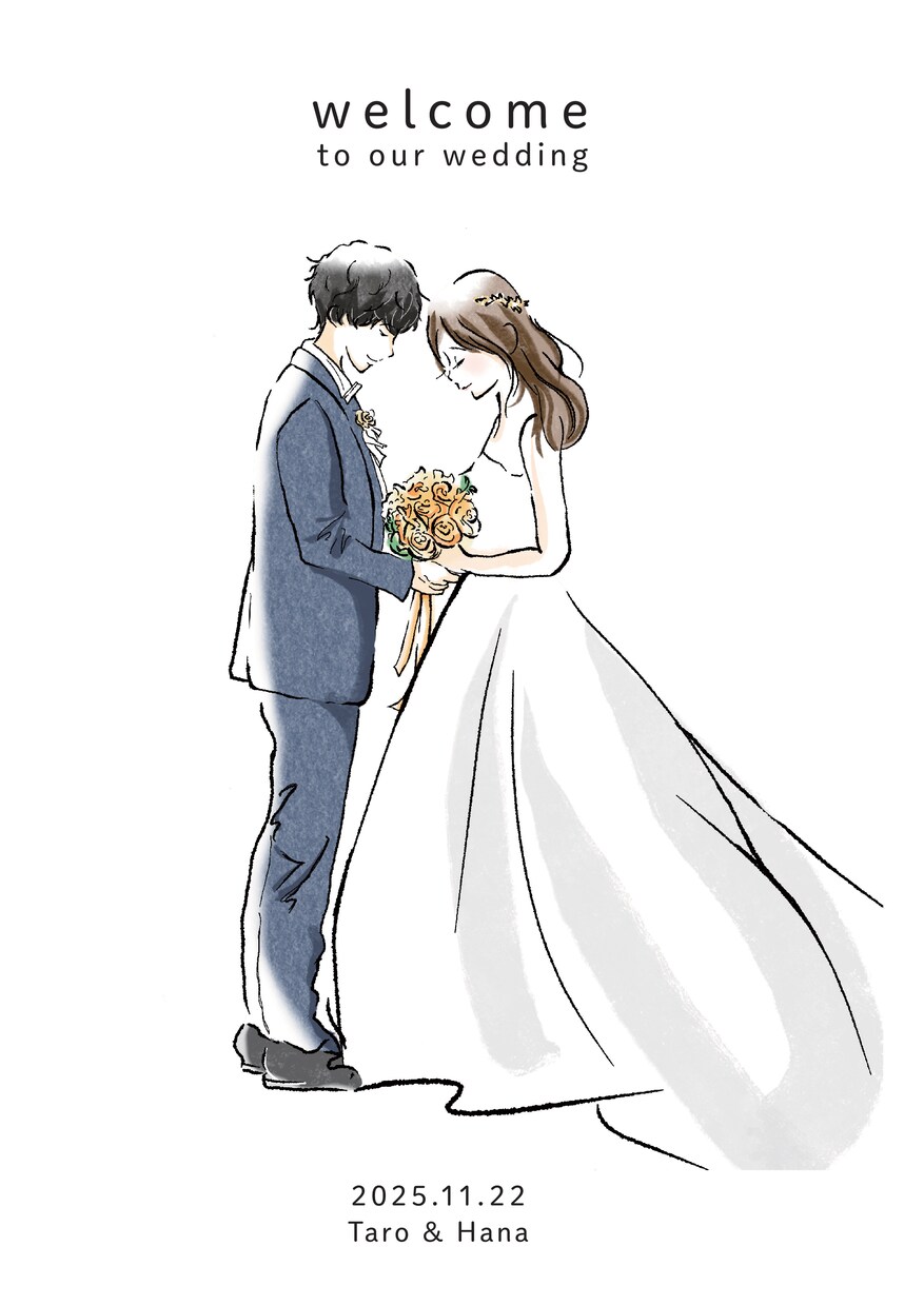 ウェルカムボードのイラスト作成＋デザインをします 新郎新婦のイラストを作成してご希望にあったデザインをします＊ イメージ1