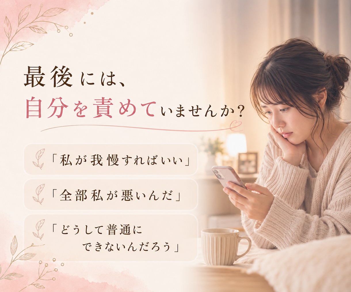 自分責めを止めたい。1分～やさしく一緒に整理します 人間関係・不安・後悔・自己否定・ひとり反省会を責めずに改善 イメージ3