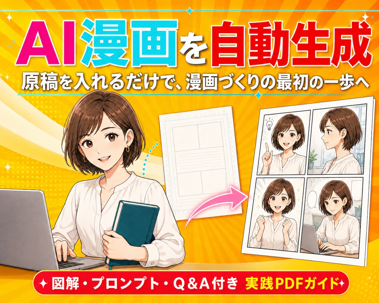 初心者が原稿からAI漫画自動作成ガイド提供します SNS・LP・Kindle・幅広く使えるテンプレ丸ごと収録 イメージ1