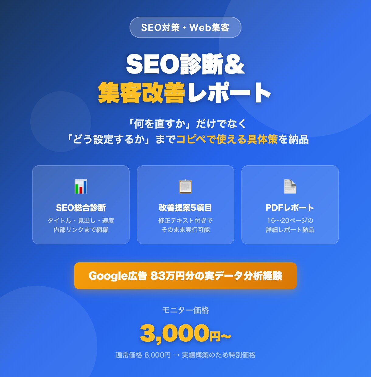 SEO診断＆集客改善レポートを作成します 何を直すかだけでなく設定値までコピペで使える具体策を納品 イメージ1