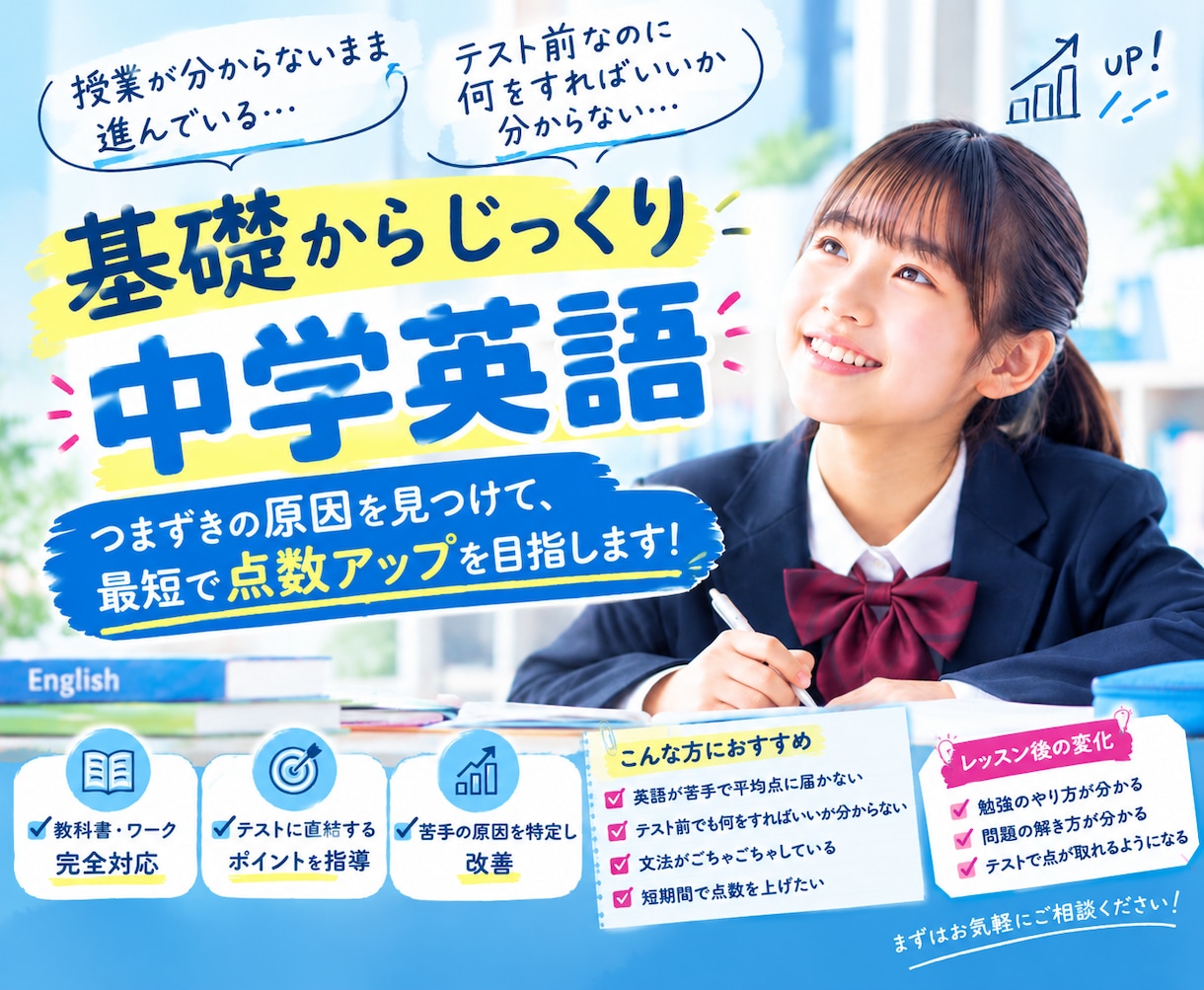 中学生【お試し・単発】お悩みに沿った英語授業します お悩み別対策で苦手にアプローチします！英語苦手さん歓迎！ イメージ1