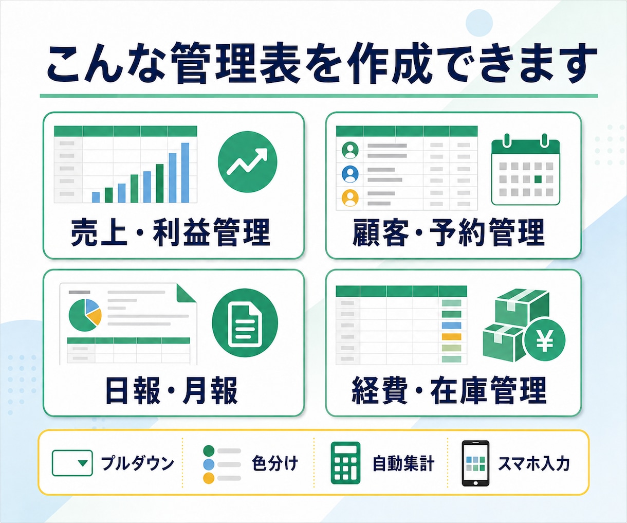 小規模店舗向けの業務管理シートを作成ます スプレッドシートで売上・顧客・日報を見える化 イメージ2