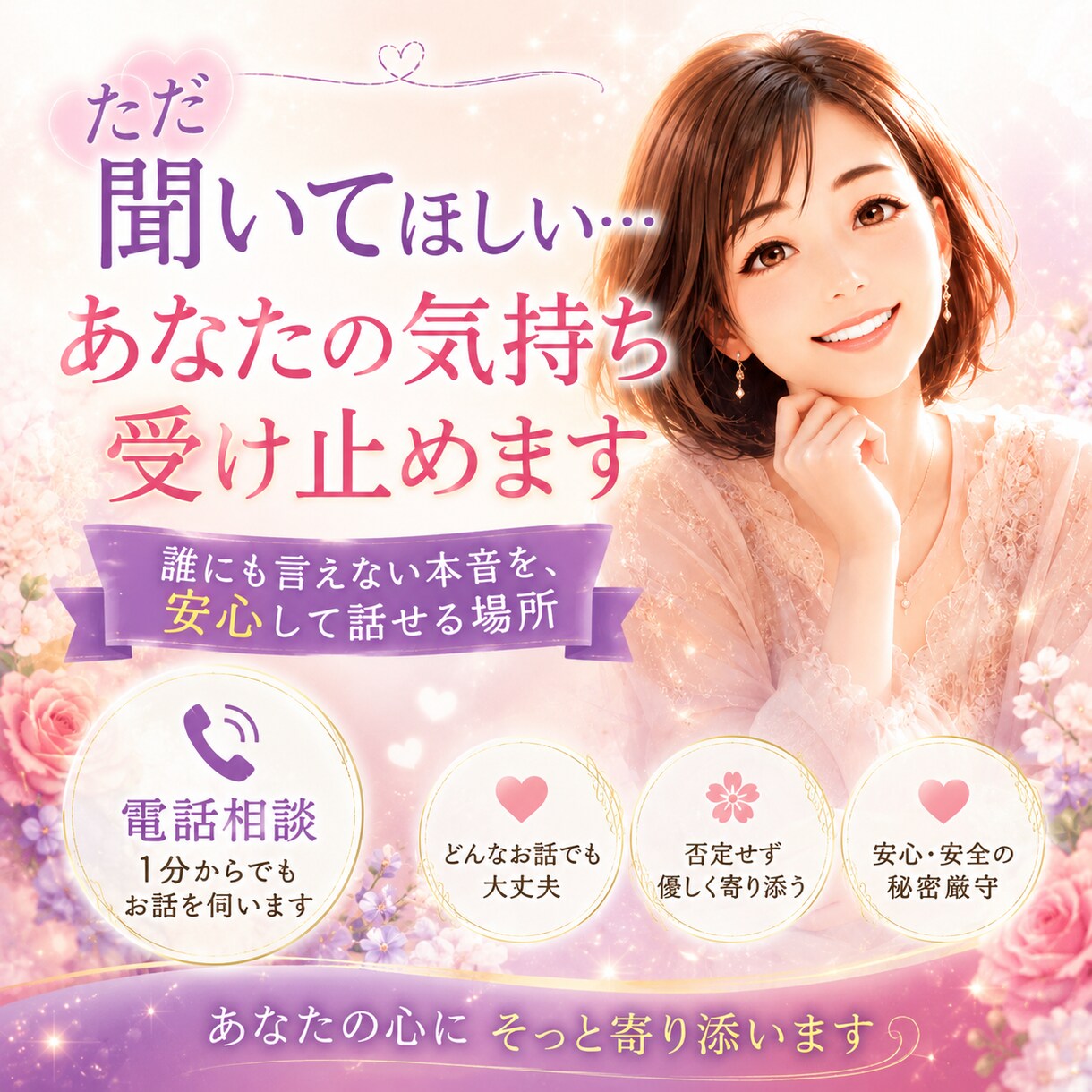 ただ聞いてほしい…あなたの気持ち受け止めます 誰にも言えない本音を、安心して話せる場所 イメージ1