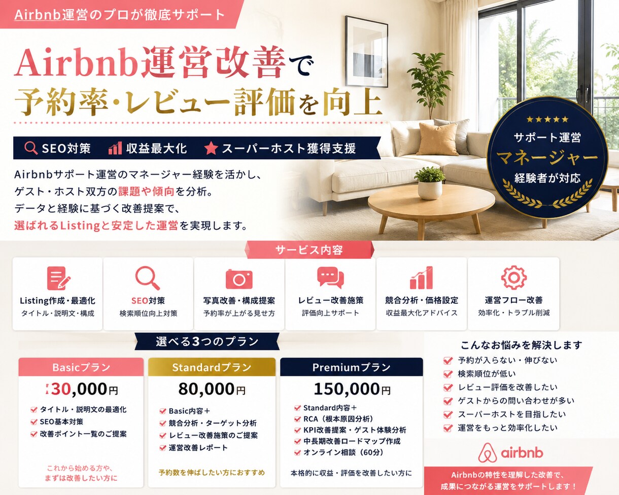 Airbnb運営改善・予約率向上を支援します SEO・説明文改善で選ばれるListingへ イメージ1