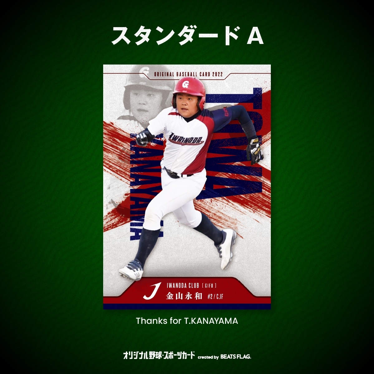 世界にひとつだけのオリジナル野球カードを作ります 卒団記念やプレゼントに。躍動感あふれるデザインA イメージ2