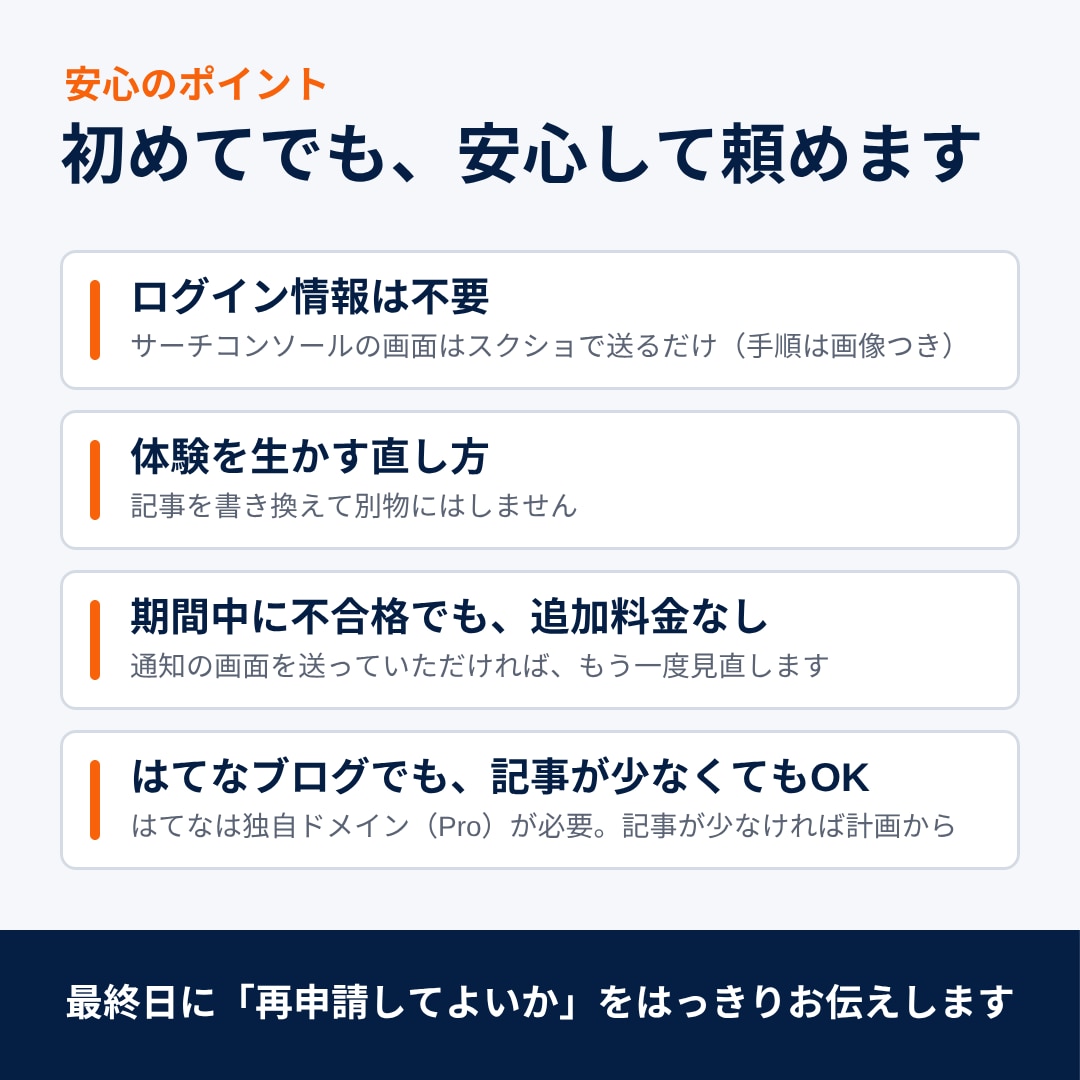 アドセンス不合格から再申請まで1か月伴走します SNSなし・検索集客でアドセンス合格｜添削3本と順位確認つき イメージ8
