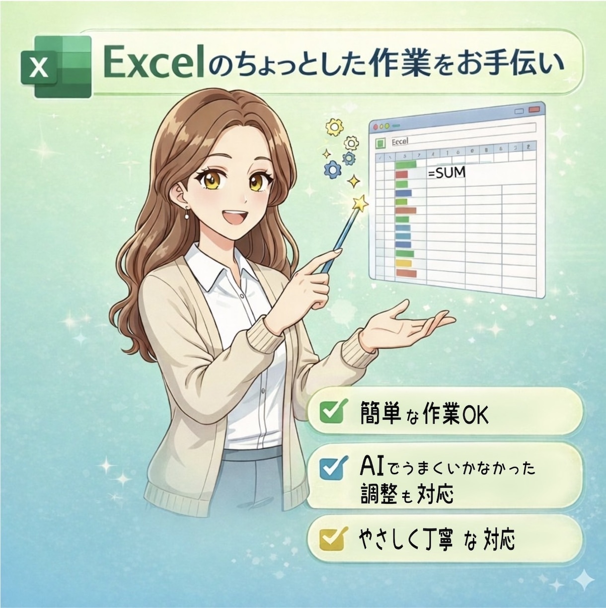 Excel作業をやさしく丁寧にお手伝いします 簡単な作業でもOK!まずはお気軽にご相談ください! イメージ1