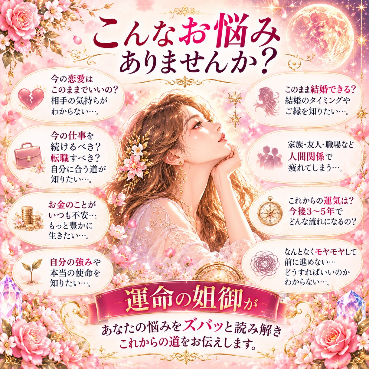 運命の姐御があなたの宿命・人生をズバッと鑑定します 性格・恋愛・仕事・金運・今後の運気までズバッと読み解きます イメージ2