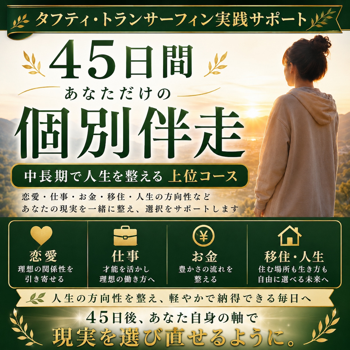 45日間プレミアム伴走｜人生の現実創造を設計します 仕事・お金・人間関係を統合し、自分専用の90日設計を作ります イメージ1