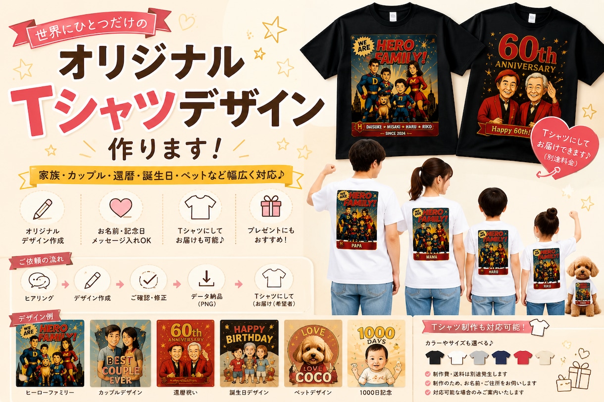 オリジナルTシャツデザイン作ります 世界にひとつだけの記念日Tシャツつくります。 イメージ1