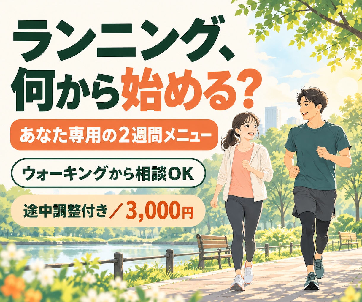初心者専用のランニングメニューを作成します 運動経験ゼロでも安心！走り始める2週間を個別サポート イメージ1