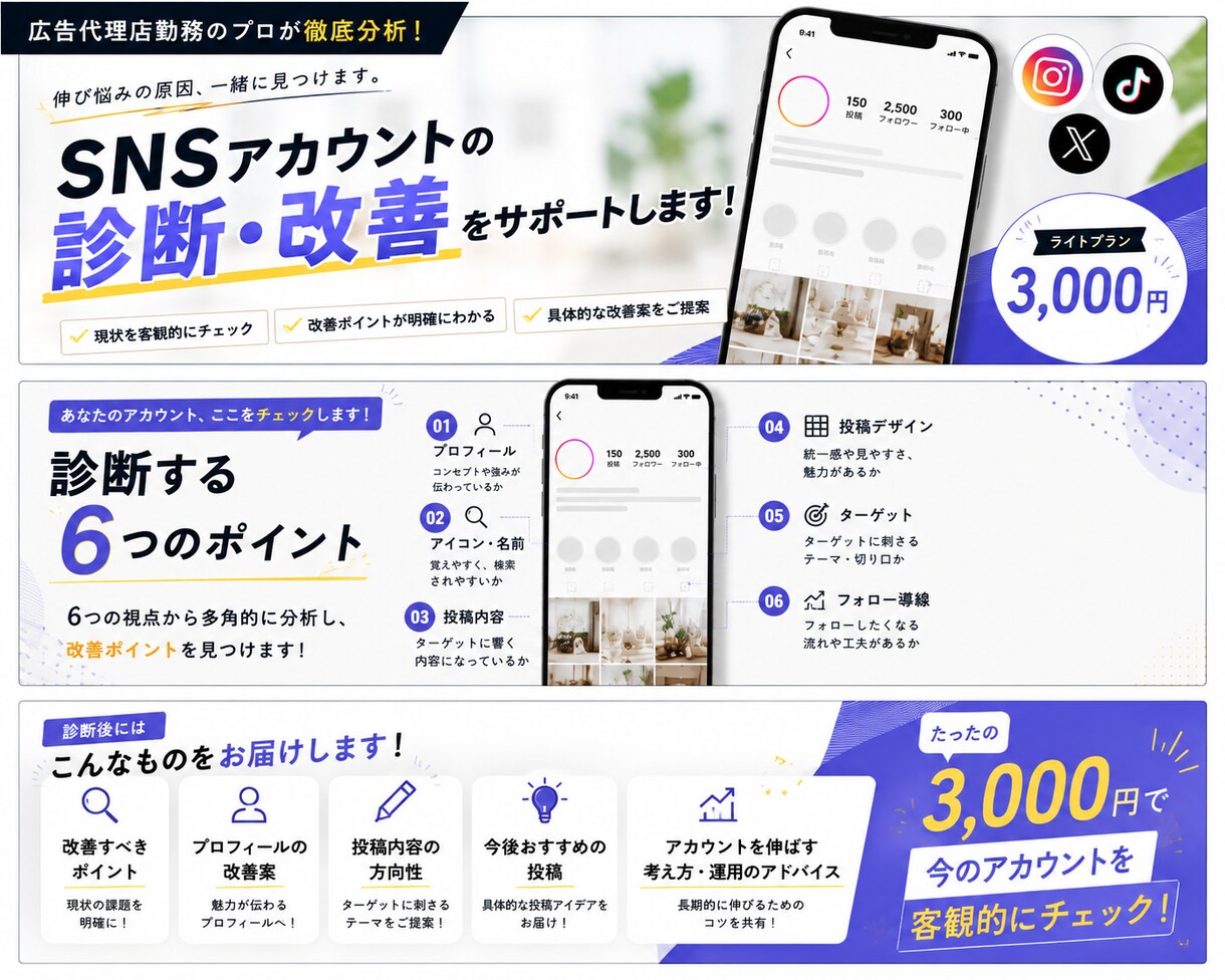 Instagramアカウントをプロ目線で診断します 【初回5名様半額】実務経験をもとに改善点を具体的に提案 イメージ2