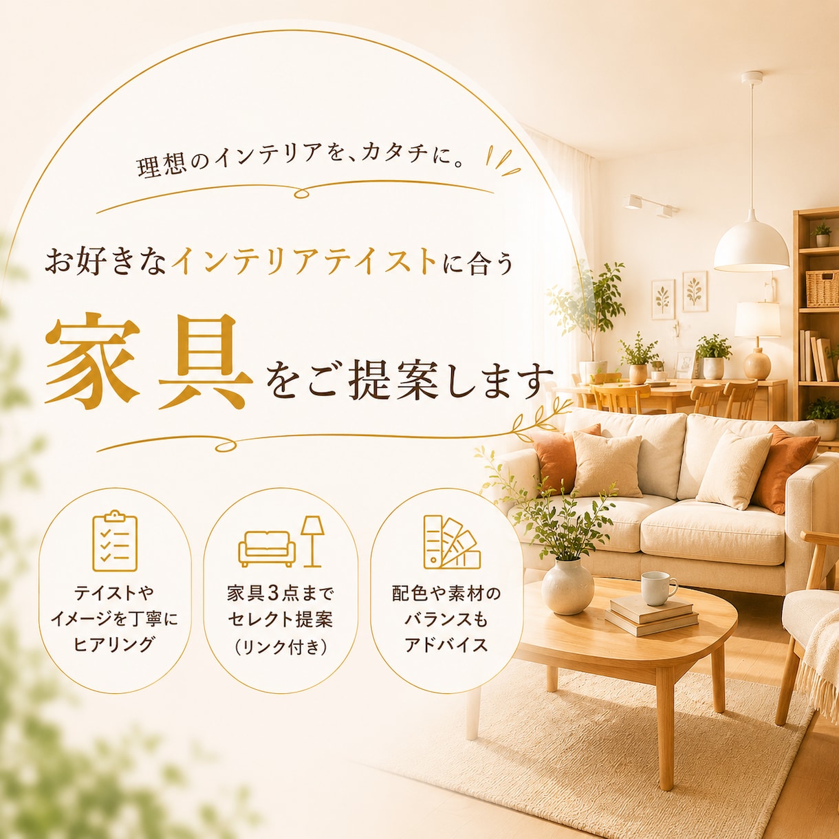 好きなインテリアをカタチにする家具提案をいたします あなたらしい空間づくりを家具選びでサポートします イメージ1