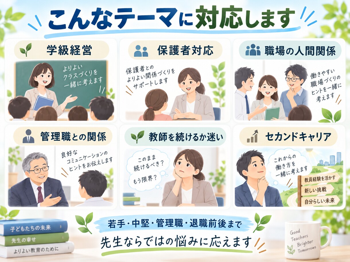 元校長が、先生の人に言えない悩みに寄り添います 悩みを言語化し、明るい未来を描くことで気分を軽くします。 イメージ3