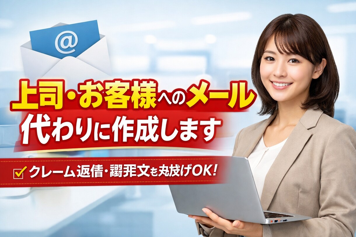 上司・お客様に送るメール、代わりに作成します クレーム返信・謝罪文も丸投げOK送信ボタンが押せない方へ。 イメージ1