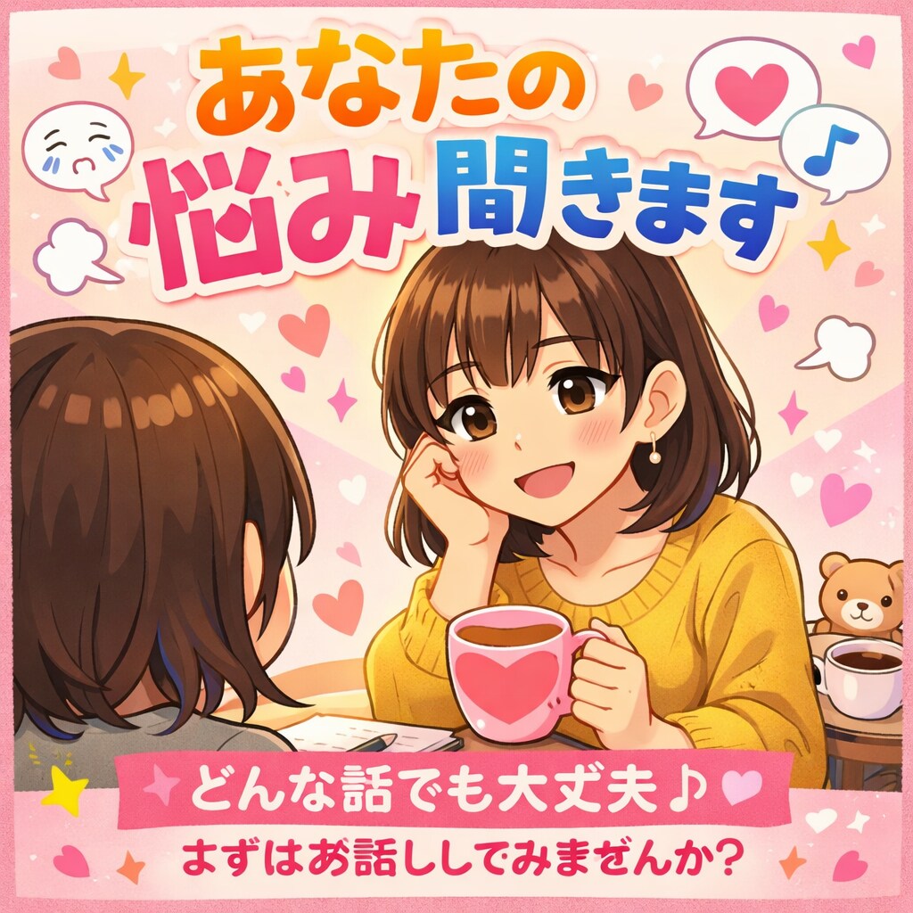 恋愛相談、普段の悩み愚痴でもなんでも聞きます 30分集中チャット！！即レスします！！ イメージ1