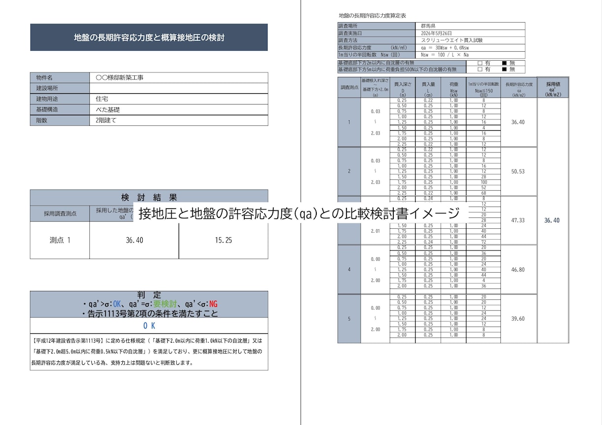工務店・設計事務所向けに地盤判定資料を整理します 地盤調査結果と建物条件を確認し、必要な検討項目を整理します イメージ3