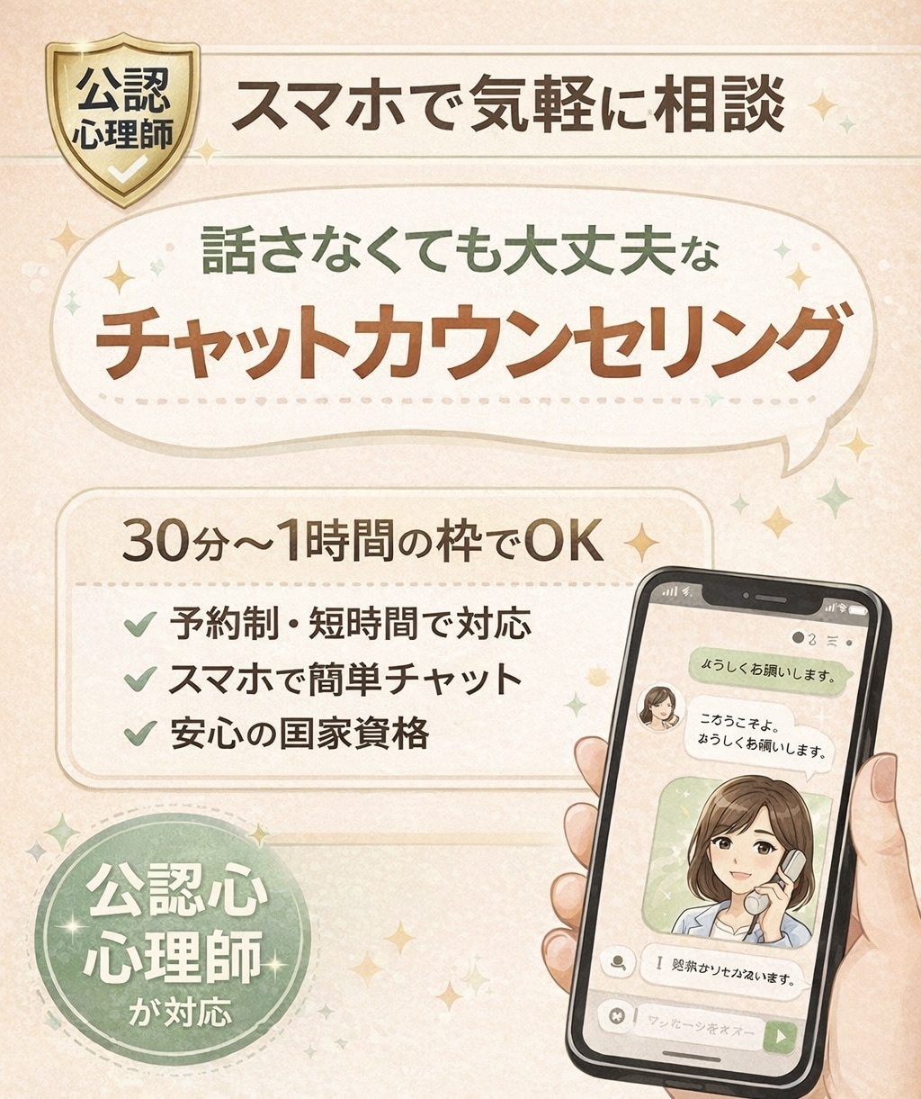 公認心理師がチャットカウンセリング60分行います 病院やメンクリではなく、自宅でカウンセリングしませんか？ イメージ1