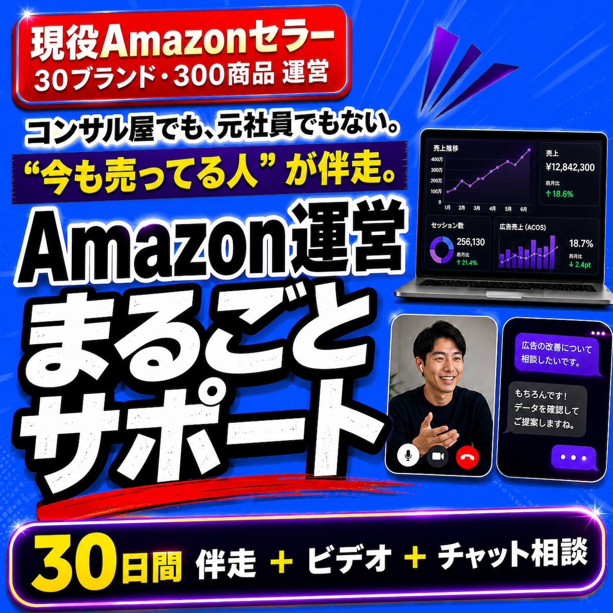 Amazon出品・広告の相談に現役セラーが乗ります 60分ビデオ相談｜今も売っている人が数字を見て助言 イメージ1