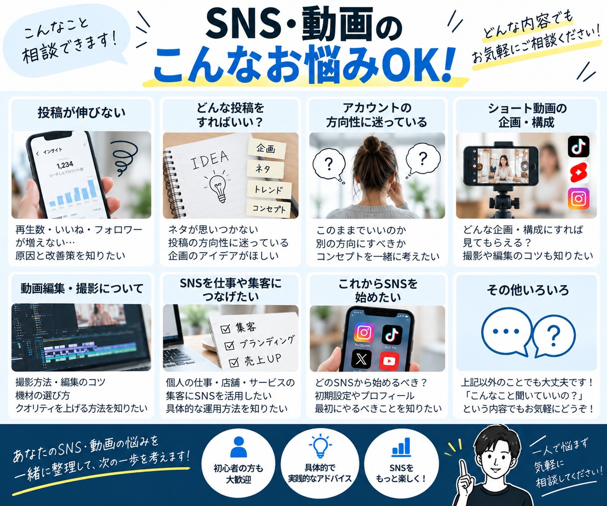 SNS・動画のお悩みを30分なんでも相談できます SNS・動画の「ちょっと聞きたい」に30分で答えます イメージ2