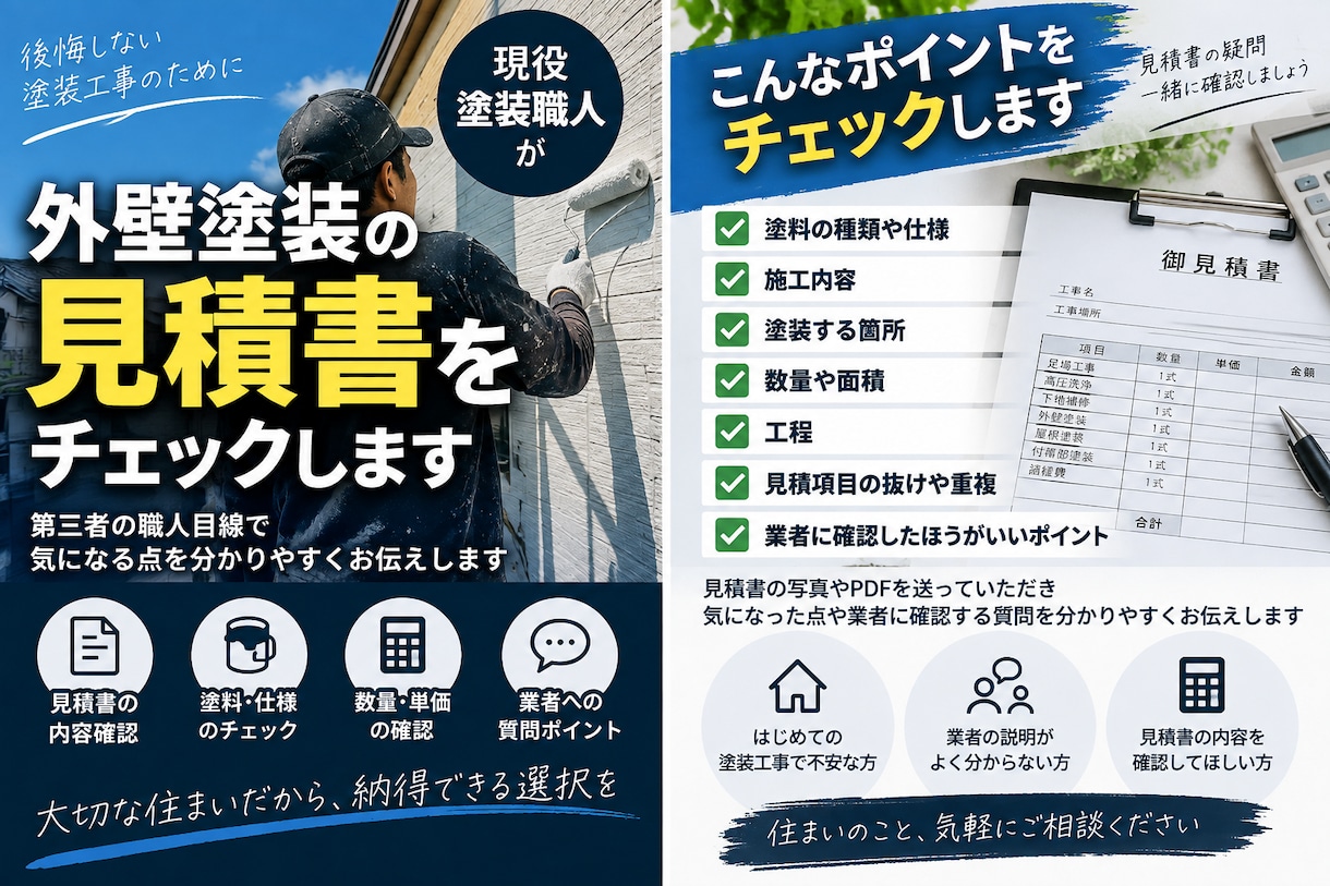 外壁塗装の見積書をチェックします 現役職人が第三者目線で確認します イメージ1
