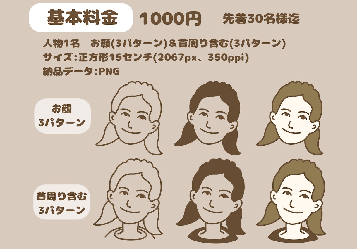 超シンプル似顔絵︎︎ ♥ 配色6パターン納品します 名刺・SNS…用途に合わせて使い分け♪30名様迄1000円 イメージ2