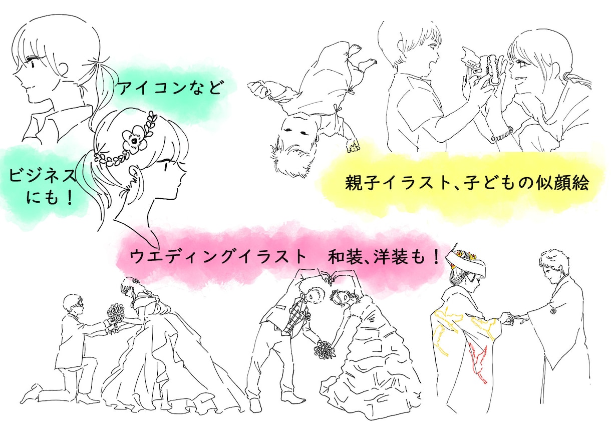 シンプルでオシャレな線画イラスト描きます ウエディングイラスト、似顔絵イラストやアイコンなど！商用OK イメージ2
