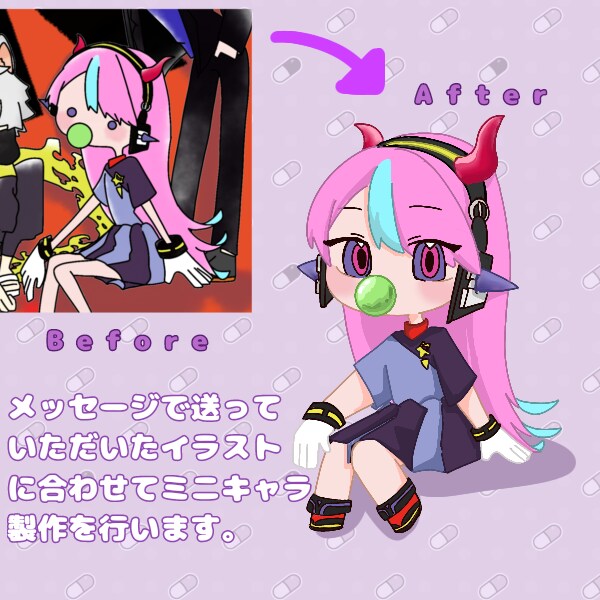 ミニキャラクターの絵を描きます ゆるふわからパッキリとした絵までミニキャ書きます。 イメージ2