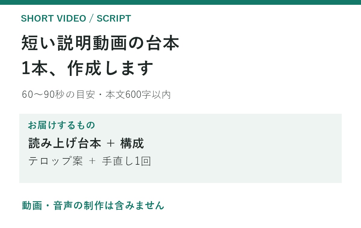 短い説明動画の台本を1本作ります 伝えたいことを整理して読み上げ台本に イメージ1