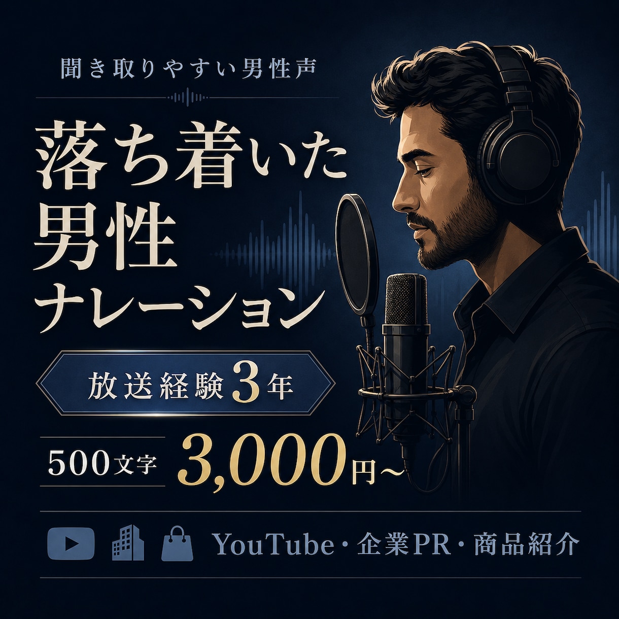 落ち着いた男性ナレーションを収録します 3年間の放送経験を活かし、聞き取りやすい声を丁寧に届けます イメージ1