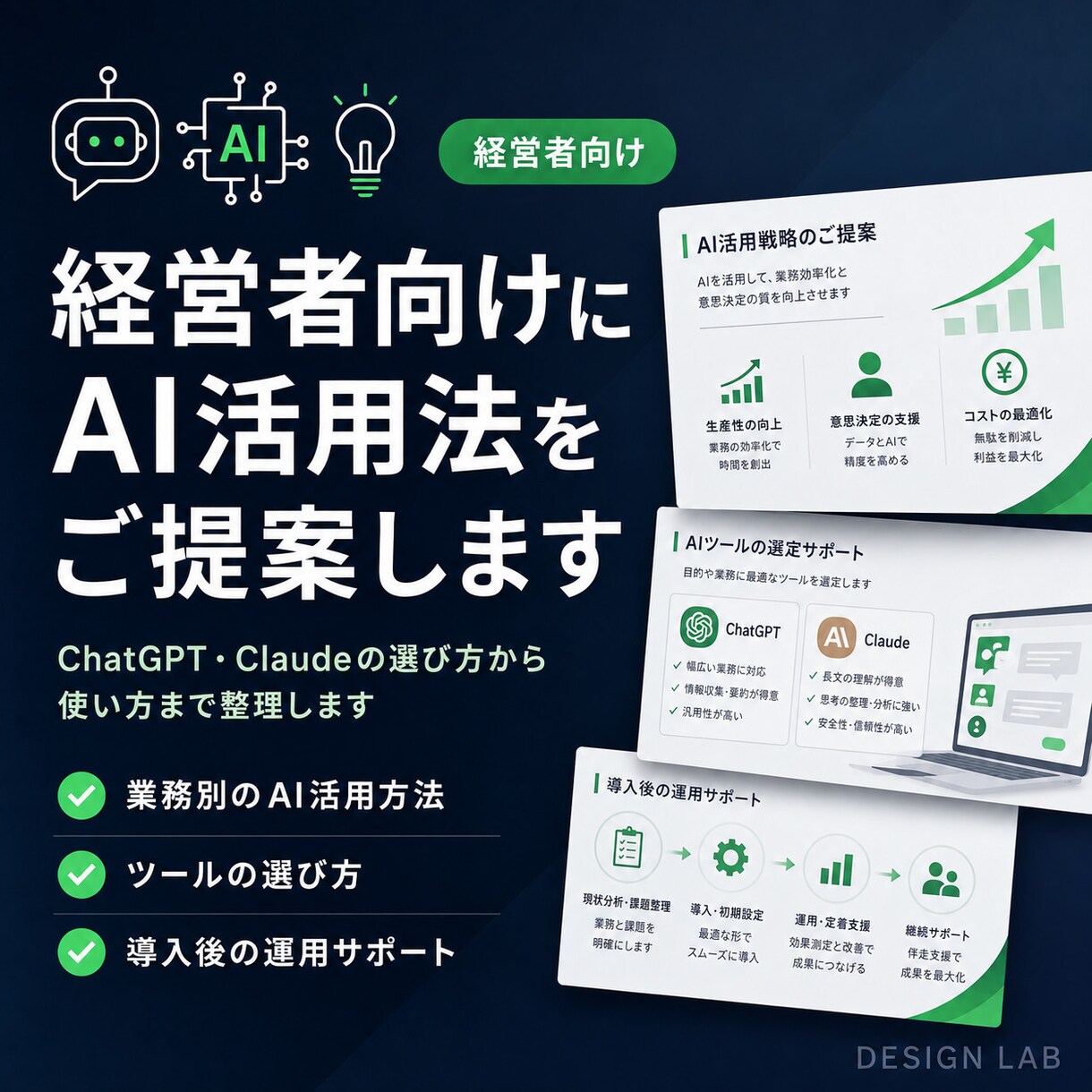 経営者向けにAI活用法をご提案しますます ChatGPT・Claudeの選び方から使い方まで整理します イメージ1