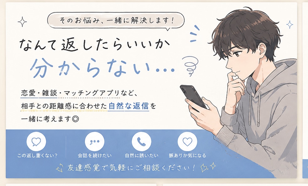 友達感覚でLINE返信考えます 友達感覚で気軽に相談してください◎ イメージ1