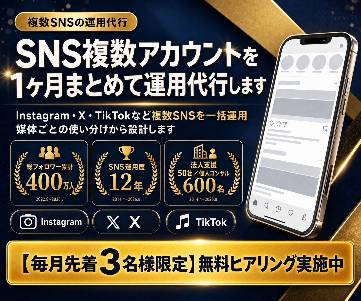 SNS複数アカウントを1ヶ月まとめて運用代行します 複数のSNSを1つの窓口で。総フォロワー400万人のチーム イメージ1