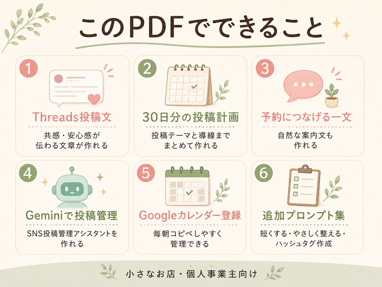 小さなお店のAI集客設計シートを販売します ChatGPTで30日分のSNS投稿が作れるテンプレPDF イメージ2