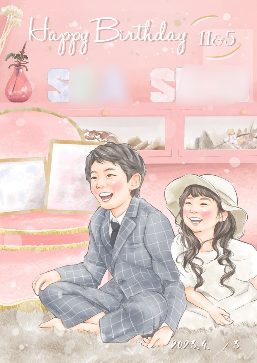 ふんわり可愛い♡水彩風デジタル似顔絵描きます 優しく明るい！お誕生日やウェディングにどうぞ イメージ9