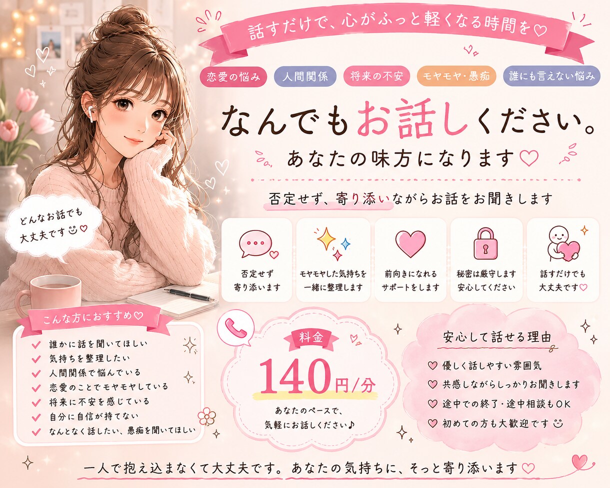 あなた専用の相談相手になります 話すだけでも心は軽くなります！ イメージ2