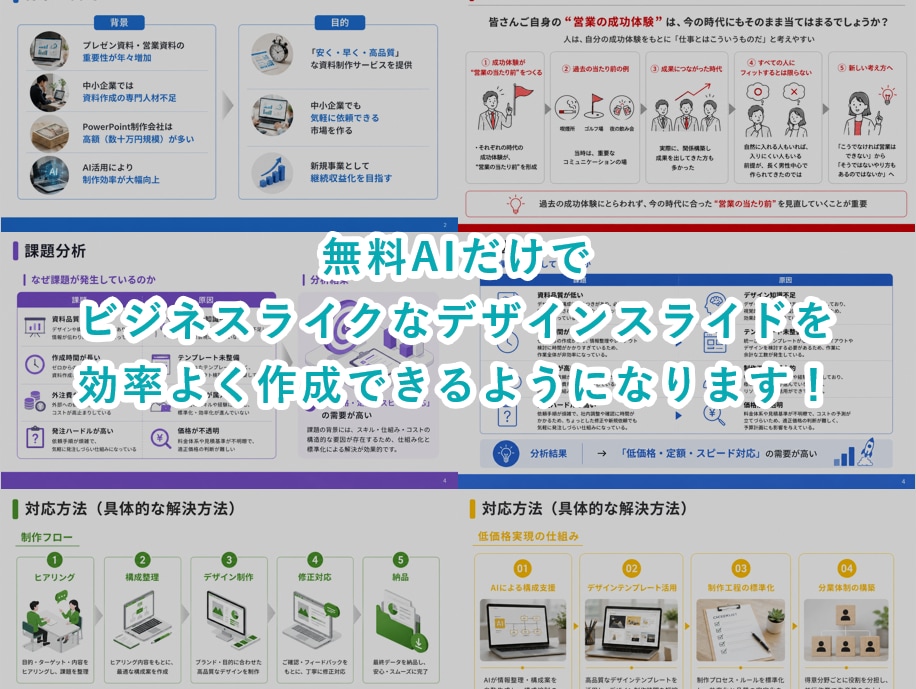 高品質！仕事向AIスライド作成プロンプト販売します 無料AI対応！美しいビジネス向けスライドデザインが作れます。 イメージ2