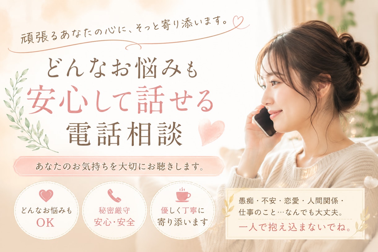 抱えているお悩みにとことん寄り添います 人間関係のストレスや誰かに愚痴を聞いて欲しい方へ イメージ1