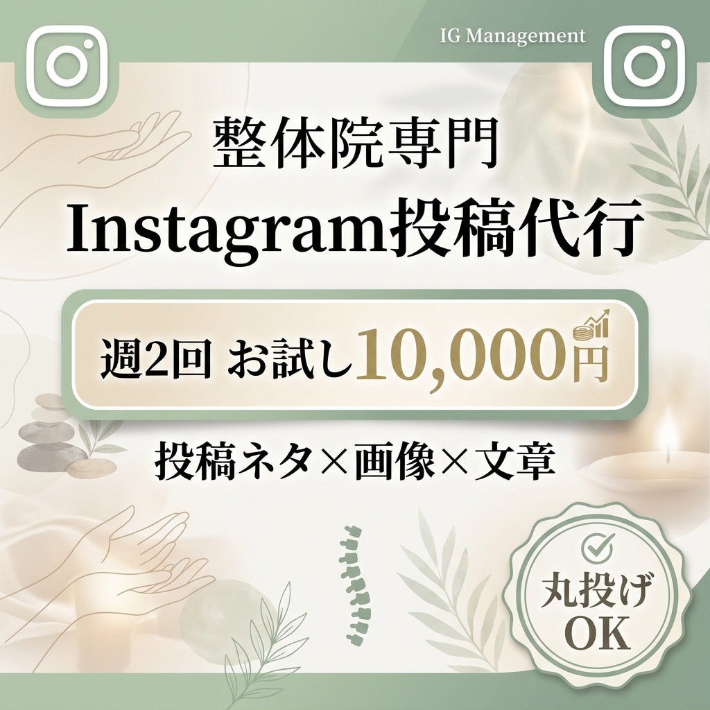 整体院専門｜週2回インスタ投稿代行します ネタ考案から画像制作まで全て代行！集客に直結する投稿をお届け イメージ1
