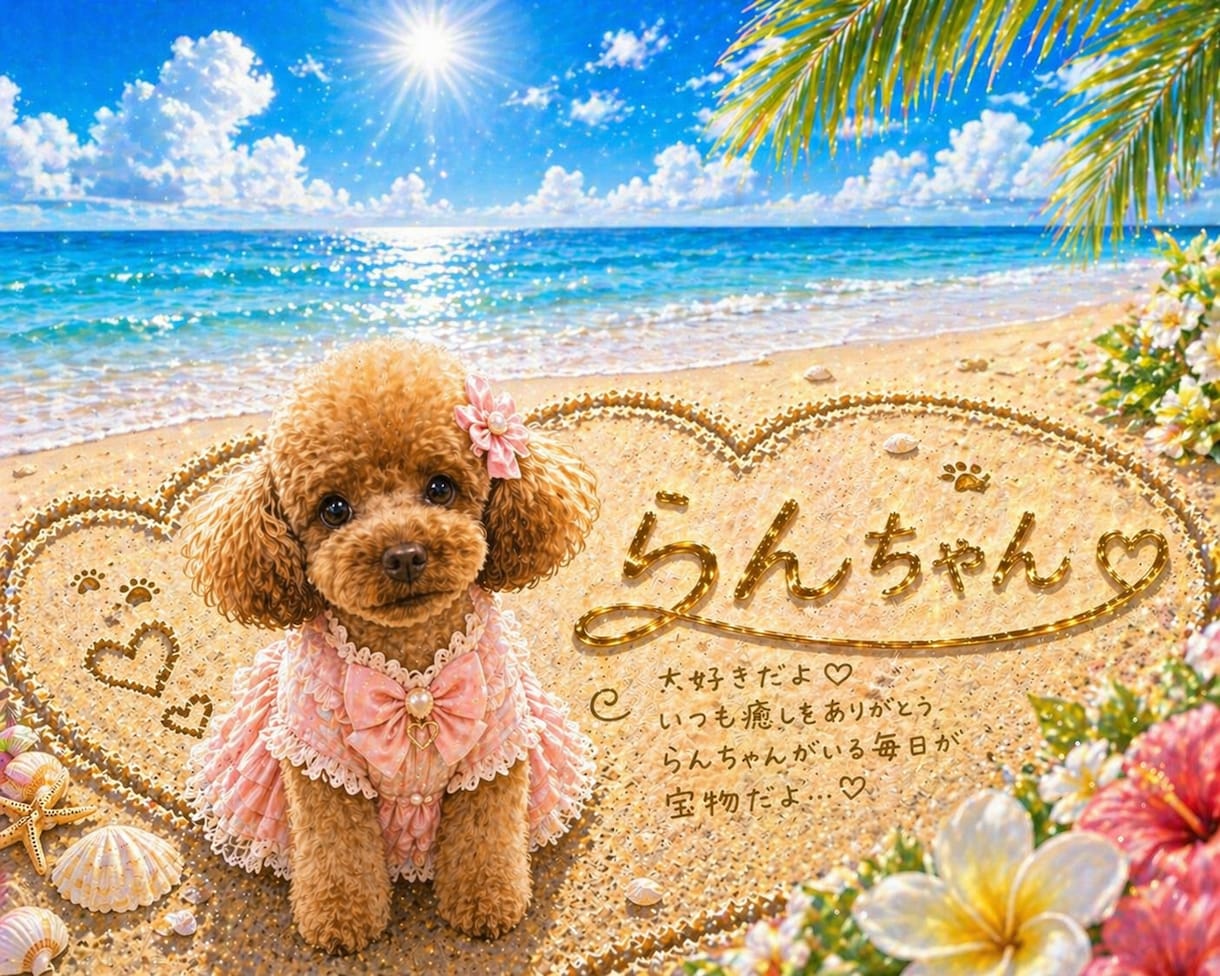 うちの子を海の砂アート風に名前入り画像作ります 誕生日・記念日・プレゼントにもおすすめです イメージ1