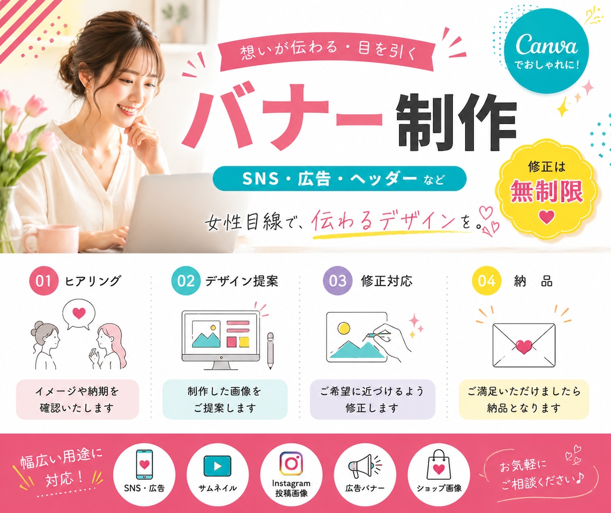 伝わるデザインを作成します バナー/サムネイル/SNS投稿画像など幅広く対応！ イメージ1