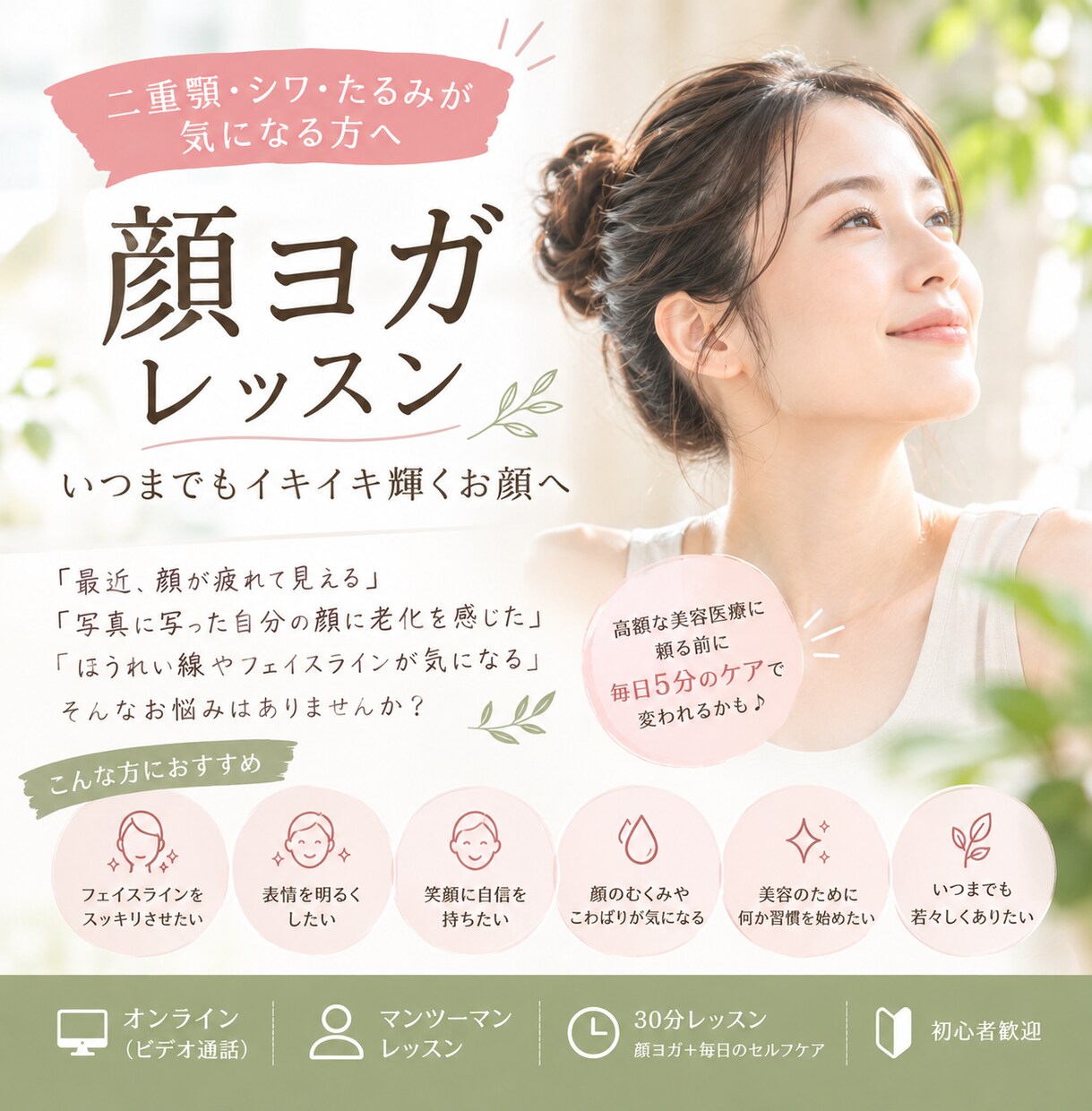 二重顎、シワ、たるみ気になる方へ顔ヨガお教えします 老若男女、一度習えば一生使える！いつまでもイキイキ輝くお顔へ イメージ1